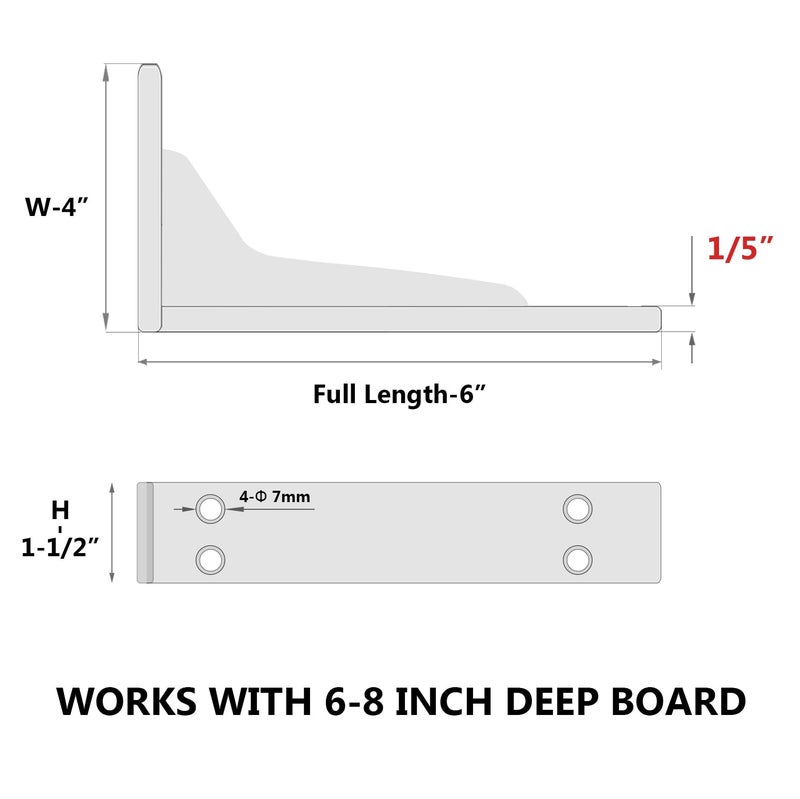 NEODROP 6 Inch Heavy Duty Shelf Brackets, Premium Metal Wall Bracket for Mantel, Countertop Support, Garage Storage Shelves | High Strength Corner Brace | 6-Pack Floating Shelf Hardware - Image 2